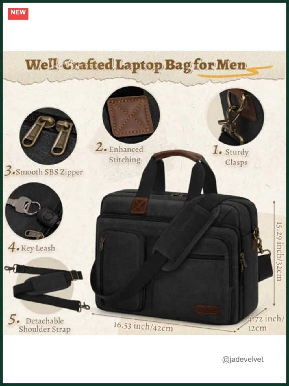 Waterproof Canvas Laptop Messenger Bag 15.6 inch Shoulder Briefcase Work Travel